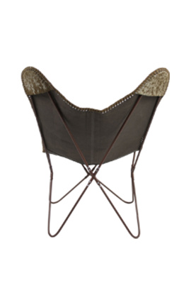 &quot;Butterfly&quot; armchair in brown and white cowhide