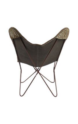 Fauteuil &quot;Papillon&quot; en peau de vache marron et blanc