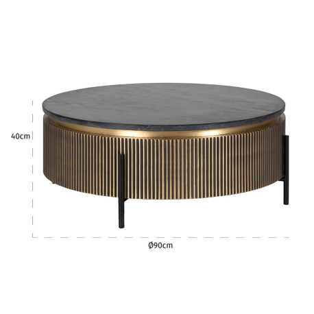 HERMIA round coffee table with black marble top golden brass