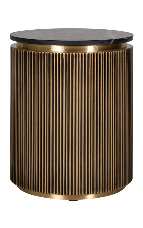 HERMIA side table with black marble top and golden brass