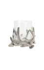 Silver aluminum candleholder with deer antler decor 14 cm