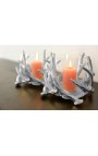Sidabrinis aliuminio žvakės laikiklis su elnių ragų dekoracija 17 cm