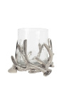 Srebrny aluminiowy świecznik z dekoracją z poroża jelenia 17 cm