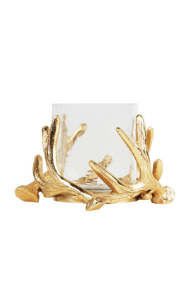 Arany alumínium gyertyatartó a deer antler dekorációval 14 cm