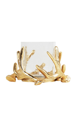 Guld aluminiumslysestage med deer antler indretning 14 cm