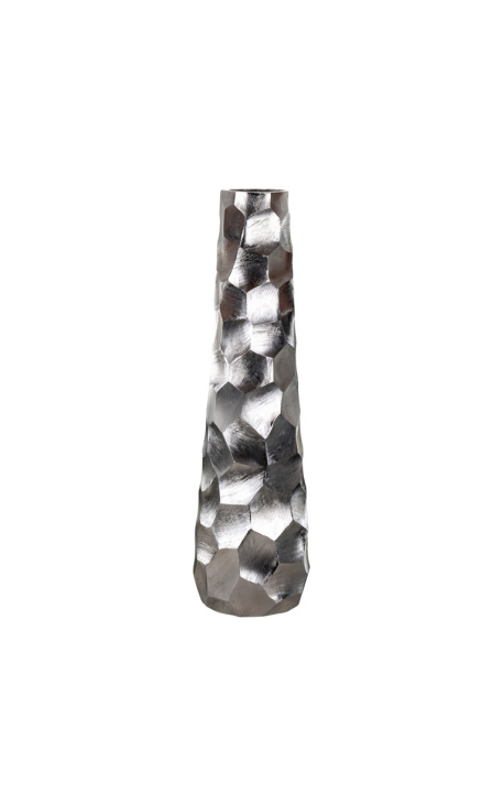 Large cylindrical vase with several facets in aluminum