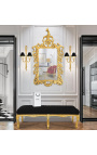 Banquette plate de style Louis XV tissu velours noir et bois doré