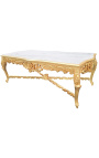 Tavolo da pranzo barocco molto grande in legno dorato e marmo bianco