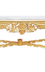 Très grande table de repas baroque en bois doré à la feuille et marbre blanc