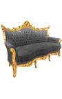 Barocker Rokoko-3-Sitzer aus grauem Samt und goldenem Holz