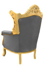 Gran Roccoco Poltrona barocca velluto grigio e legno dorato - 9