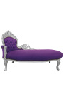 Große Barock-Chaiselongue aus violettem Samtstoff und silbernem Holz