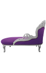 Grande chaise longue barocca in velluto color malva e legno argentato