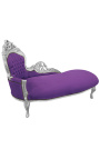 Große Barock-Chaiselongue aus violettem Samtstoff und silbernem Holz