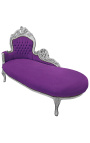 Grande chaise longue barroca em tecido de veludo lilás e madeira prateada
