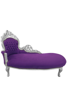 Große barocke Chaiselongue aus violettem Samtstoff und silbernem Holz