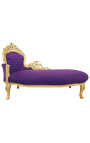 Grande chaise longue barocca in tessuto di velluto color malva e legno dorato