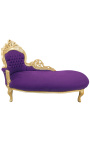 Grande chaise longue barocca in tessuto di velluto color malva e legno dorato