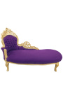 Grote barok chaise longue paarse fluwelen stof en goud hout