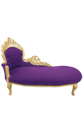 Grote barok chaise longue paarse fluwelen stof en goud hout