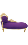 Große Barock-Chaiselongue aus violettem Samtstoff und goldfarbenem Holz