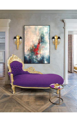 Duży szezlong w stylu barokowym fioletowy aksamitna tkanina i złote drewno