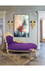 Didelis barokinis šezlongas iš violetinio aksomo audinio ir aukso medienos