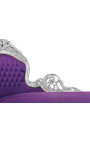 Grande chaise longue barocca in velluto color malva e legno argentato