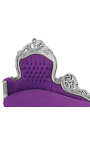 Grande chaise longue barroca em tecido de veludo lilás e madeira prateada