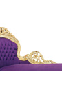 Große Barock-Chaiselongue aus violettem Samtstoff und goldfarbenem Holz