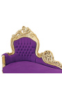 Large baroque chaise longue purple velvet fabric and gold wood