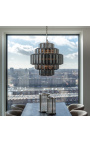 Stor "Lesavi" chandelier i røyket glass og metall inspirert av Art-Deco