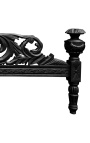 Baroque bed with white floral pattern fabric and glossy black wood