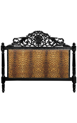 Zagłówek łóżka w stylu barokowym z tkaniną w panterkę i czarnym drewnem