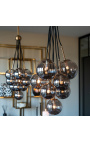 Design chandelier "Liber A" with 9 smoked glass globes