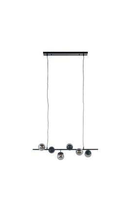Design chandelier "Liber C" with 6 smoked glass globes