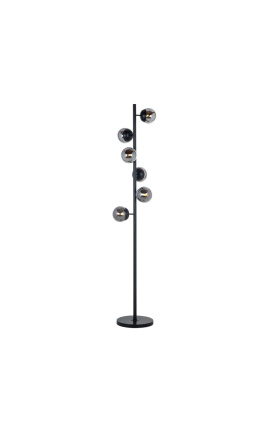 Contemporary designer floor lamp "Liber D" with 6 smoked glass globes