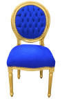 Louis XVI style chair blue velvet and gold wood