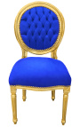Louis XVI-stijl stoel blauw fluweel en goud hout