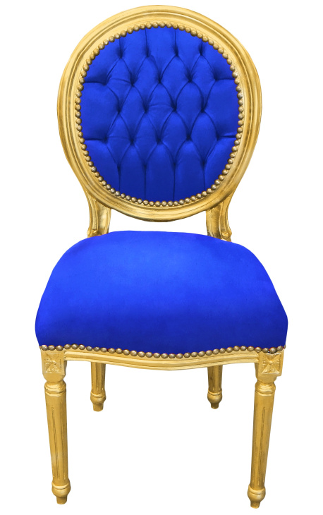 Stuhl im Louis XVI-Stil aus blauem Samt und goldenem Holz