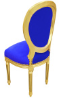 Louis XVI style chair blue velvet and gold wood