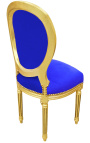 Louis XVI style chair blue velvet and gold wood