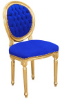 Louis XVI style chair blue velvet and gold wood
