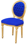 Louis XVI-stijl stoel blauw fluweel en goud hout