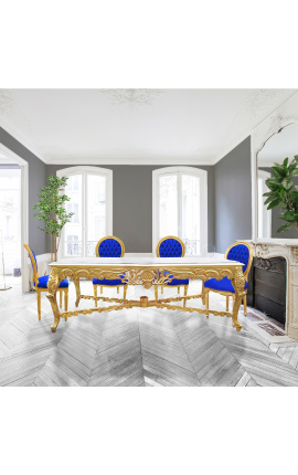 Very large dining table wooden baroque gold leaf and white marble