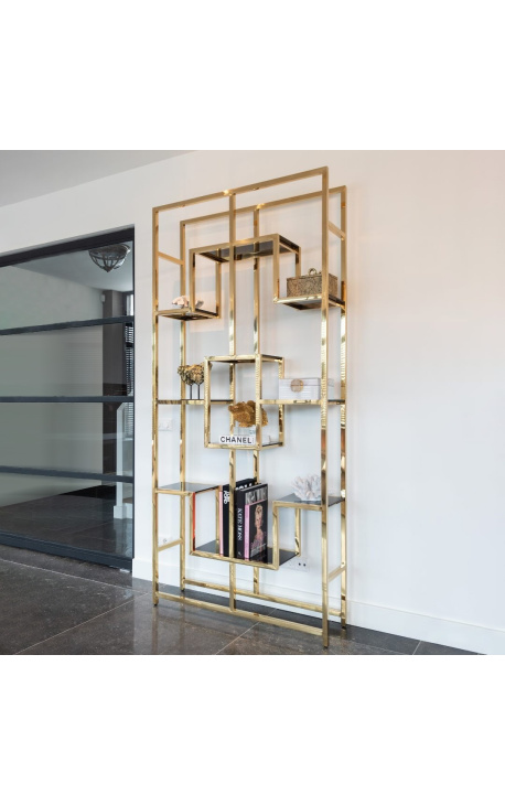 "Maya" shelf in gold stainless steel and glass shelves - 1
