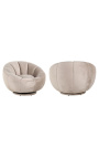 Large round "Arteas" armchair design 1970 in beige velvet
