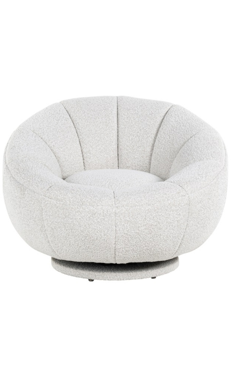 Large round "Arteas" armchair design 1970 in chalk-colored fabric
