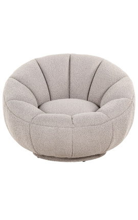 Large round "Arteas" armchair design 1970 in beige curly velvet