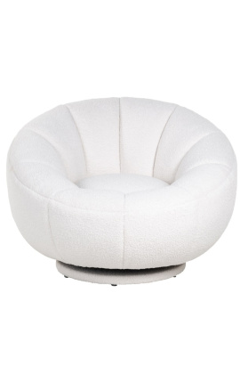 Großer runder Sessel "Arteas", Design 1970, aus weißem, gelocktem Samt